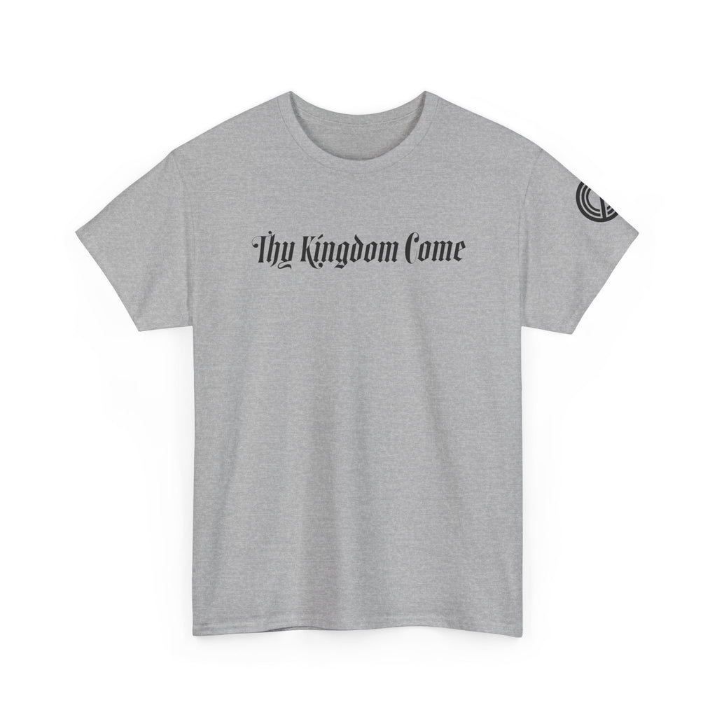 "Thy Kingdom Come" Tee — Gothic Script Graphic T‑Shirt