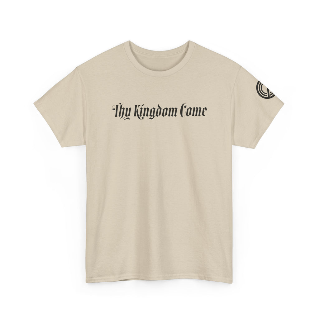 "Thy Kingdom Come" Tee — Gothic Script Graphic T‑Shirt