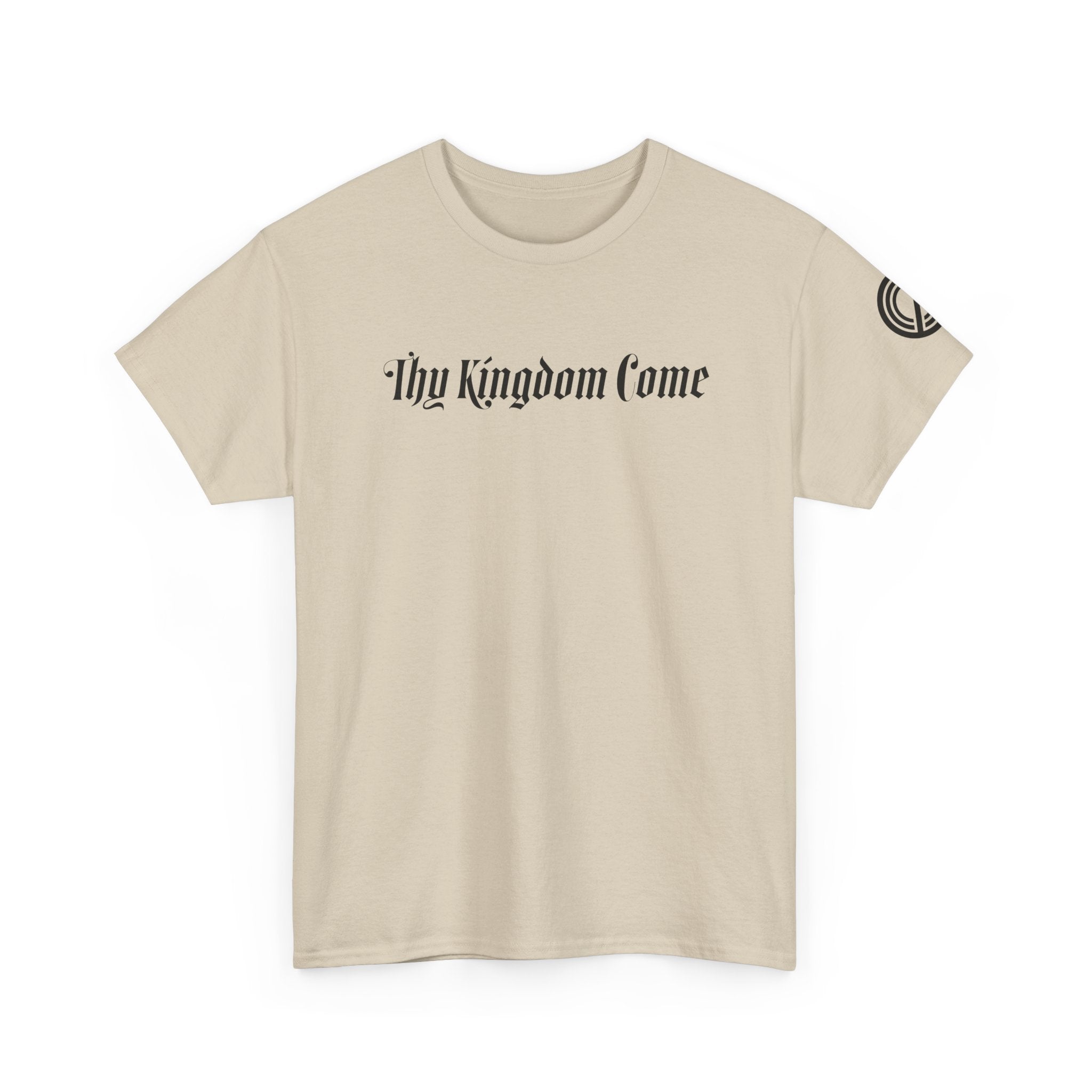 "Thy Kingdom Come" Tee — Gothic Script Graphic T‑Shirt