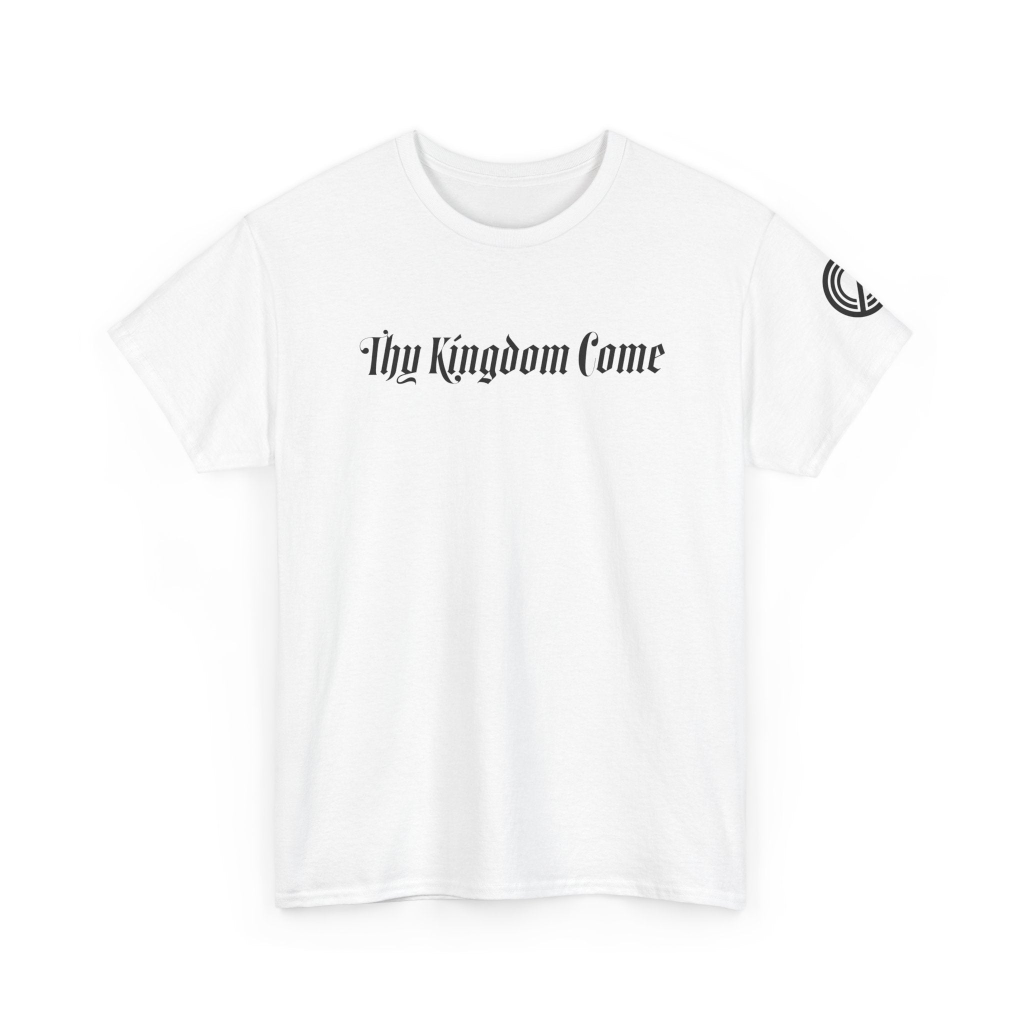 "Thy Kingdom Come" Tee — Gothic Script Graphic T‑Shirt