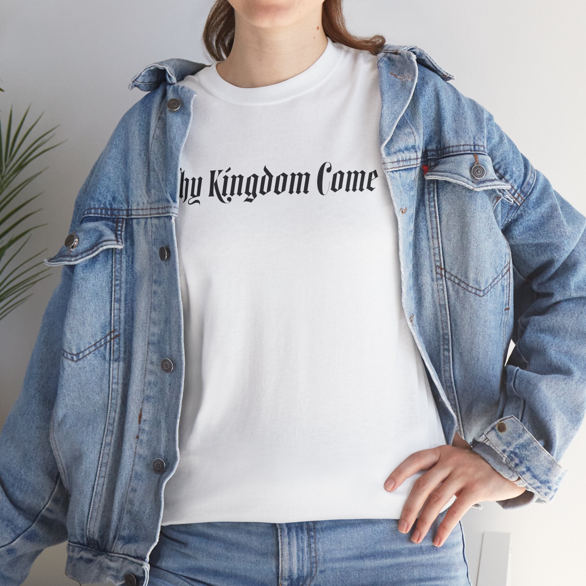 "Thy Kingdom Come" Tee — Gothic Script Graphic T‑Shirt