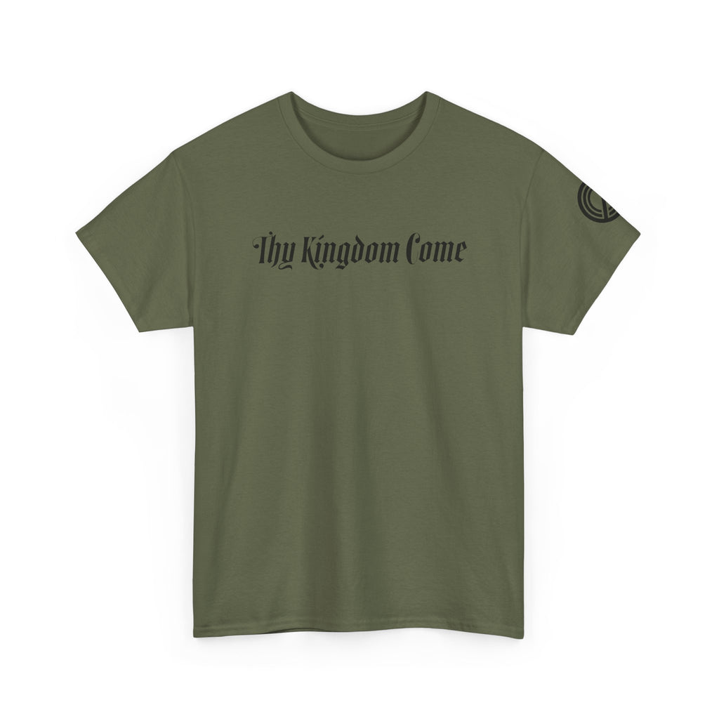 "Thy Kingdom Come" Tee — Gothic Script Graphic T‑Shirt